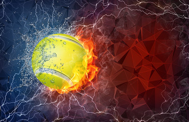 Tennis ball in fire and water