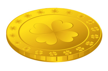 Golden Shamrock Symbol Coin Vector Illustration