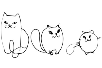 vector sketch of three beautiful kittens