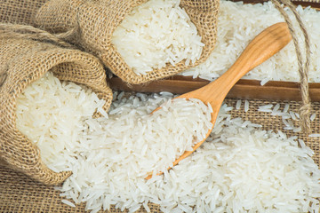 Jasmine rice with wooden spoon