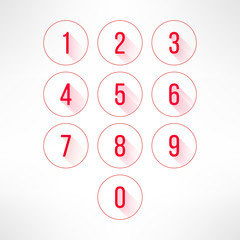Numbers in circles set in modern flat design. Digits with long