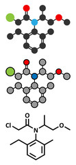 Metolachlor herbicide (weed killer) molecule.