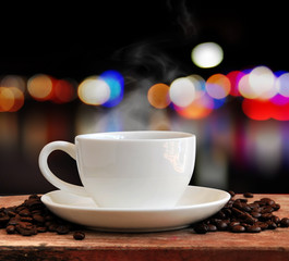 Hot coffee with twilight background