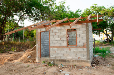 Unfinished house of brick, still under construction