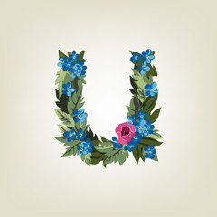 letter. Flower  alphabet. Colorful font. Lowercase.