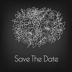 Simple linear flower bouqet. Wedding invitation template.