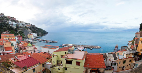Fototapeta na wymiar Panoramic view of small harbour in Sorrento city, Italy