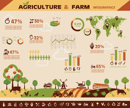 agriculture and farming infographics, vector icons collection