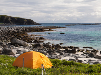 tourist tent on ocean beach