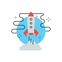 Shuttle launch flat line icon concept