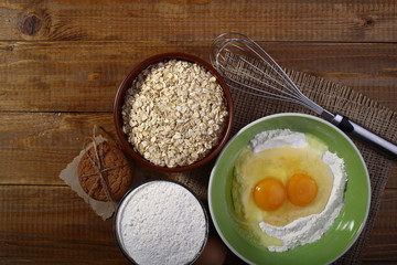 Set of ingredients and appliances for baking