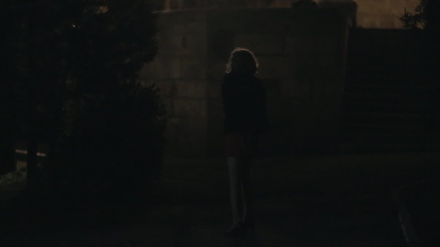 Frightened girl in park at night,  street light goes out