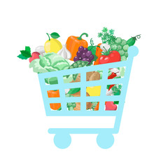 Shopping cart with  fresh and natural food  concept Vegetable