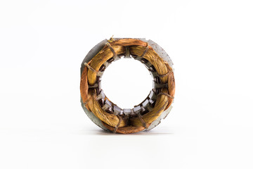 copper wire in machine on white background