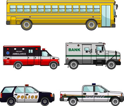 Set of different special cars. Vector illustration