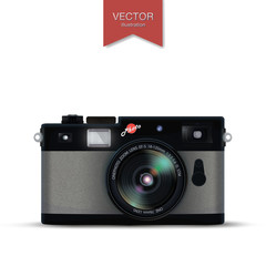 SLR camera on a white background with the reflection