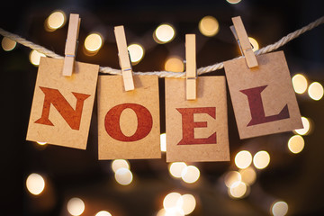 Noel Concept Clipped Cards and Lights - obrazy, fototapety, plakaty