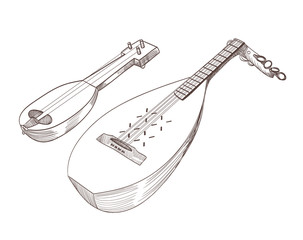 cobza musical stringed instruments drawing