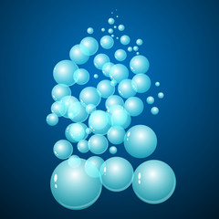 Vector shiny bubbles in blue water, bright background