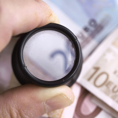 Magnifier On Euro Banknote
