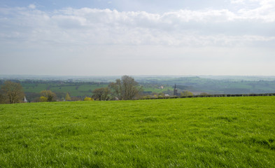 Fototapeta premium Panorama from the top of a hill in spring