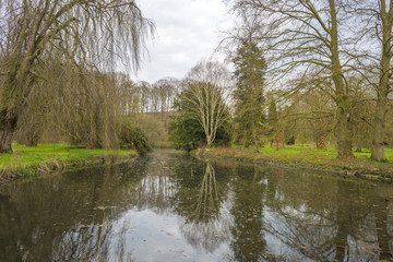 Fototapeta na wymiar Trees reflecting in a lake in spring