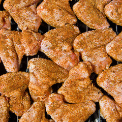 Spiced Chicken Wings on Grill. Seasoned Chicken Wings Barbecue.
