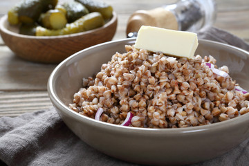 Buckwheat with butter in a bowl