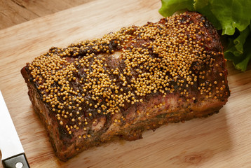 baked meat, selective focus