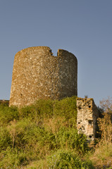 Ruins of the ancient ancient tower at seaside Nessebar, Bulgaria