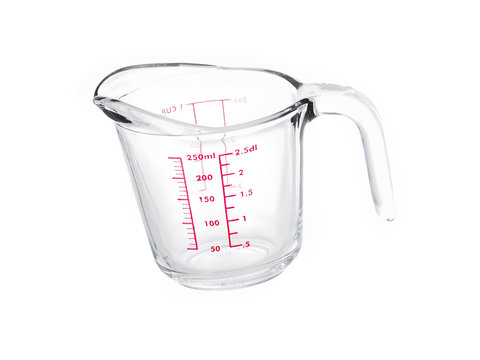 Glass mesuring cup on white background