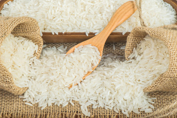 Jasmine rice with wooden spoon