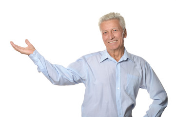 Elderly man on white background