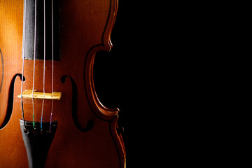 Close up of a violin isolated on black