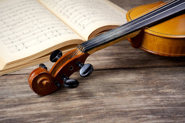 Naklejka na ściany i meble Vintage viola on sheet music