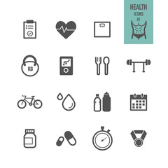 Health and fitness icons set. Vector illustration.
