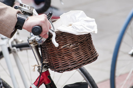 Pretty Retro Front Wicker Bicycle Basket Closeup