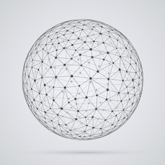 Global  network, sphere. Abstract geometric spherical shape with