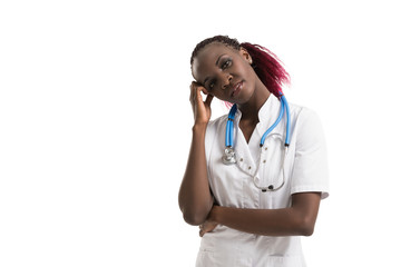 Female african doctor thinking