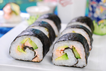 sushi with salmon and avocado