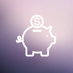 Piggy bank and dollar coin thin line icon
