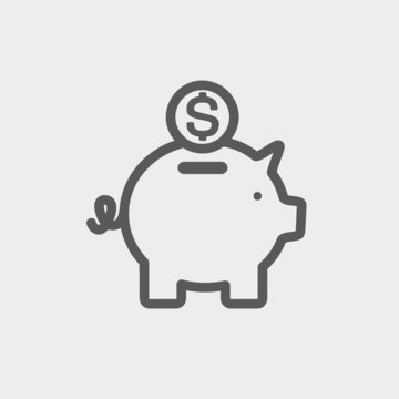 Piggy bank and dollar coin thin line icon