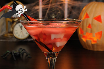 A cocktail with vampire teeth