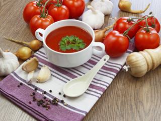 summer gazpacho soup with vegetables