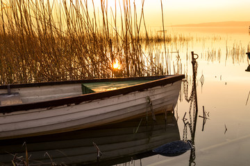 Naklejka premium The boat docked on the lake Balaton
