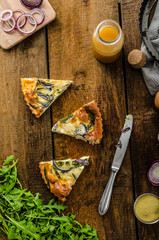 Polenta quiche with red onion and herbs