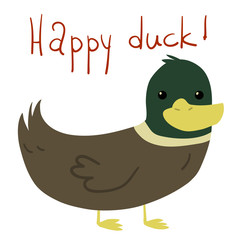 Vector cartoon flat Happy Duck postcard.