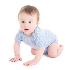 baby boy toddler crawling isolated on white