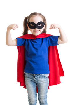 kid girl plays superhero