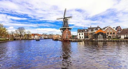 Poster Traditioneel Holland - vamals en windmolens (Haarlem) © Freesurf